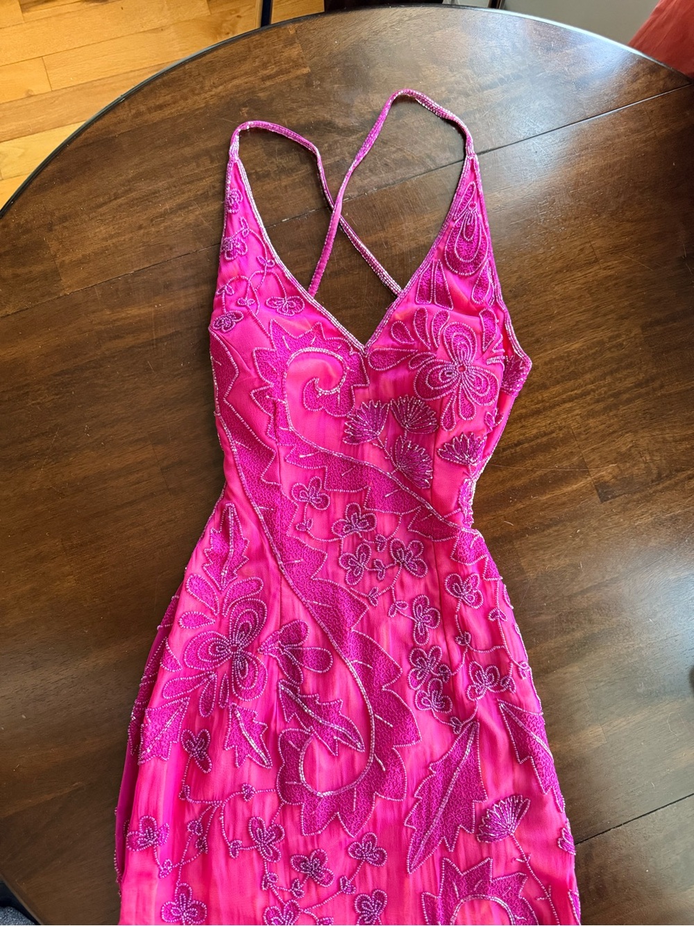 Cache Pink Beaded Floral Prom Dress